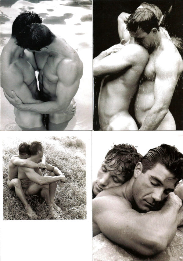 B&W NUDE MALE COUPLES - Set of 4 Vintage Postcards
