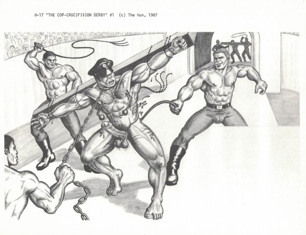 Gay Print - The HUN - 'THE COP-CRUCIFIXION DERBY #1' - Print 11x8.5" 1987 (H-17)