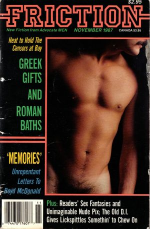 Small format gay picture book and filled with gay stories, in paperback with male models in sepia and B&W, both nude and partly clothed. Gay Publication. Monthly Edition Magazine. Condition: Good Paperback: 90+ pages Publisher: FRICTION Magazine (November 1987)